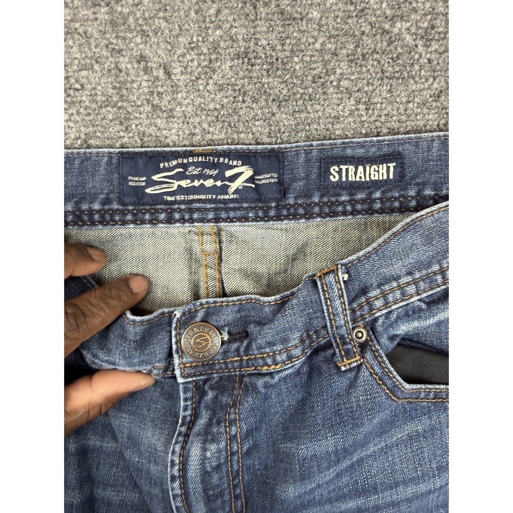 MENS SEVEN 7 FOR ALL MANKIND "THE STRAIGHT" BLUE DENIM JEANS 36X32 DISTRESSED - Picture 3 of 9